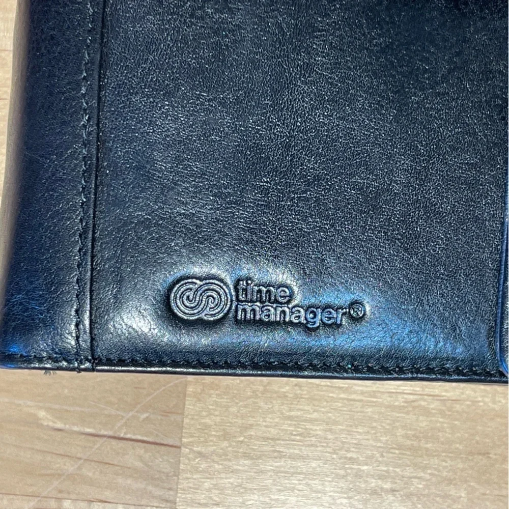 Vintage Time Manager Original Black Gloss Leather 6-Ring Personal Planner Binder
